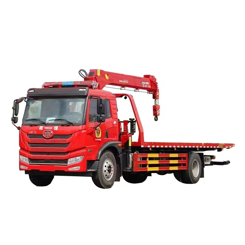 Faw Flatbed Truck Mounted Crane Rollback Wrecker Truck with 8Ton Crane for Emergency Rescue